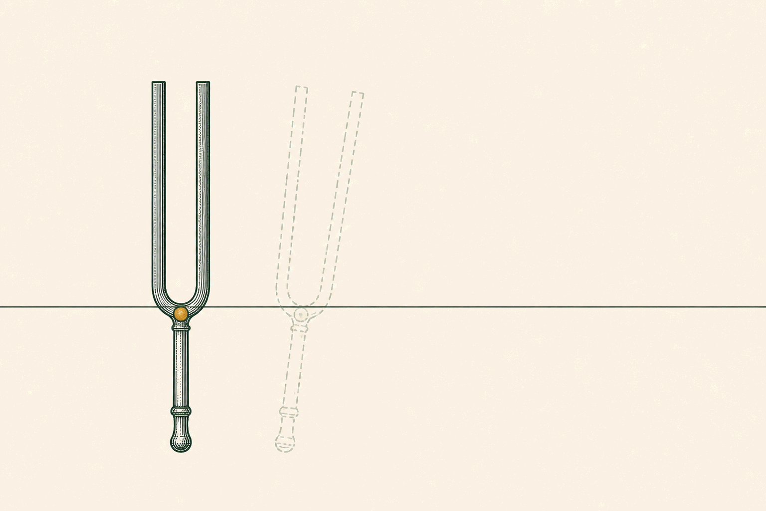 A single fine ink line traces a smooth curve over three widely spaced anchor points on cream paper, one point marked wit