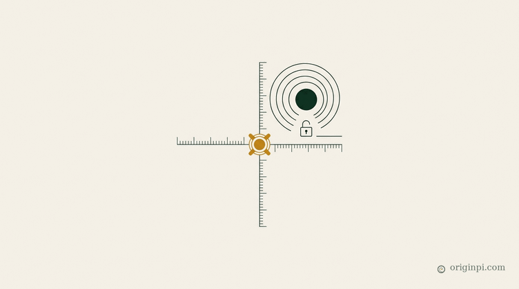 A delicate deep-green and parchment emblem: a single agent node ringed by four thin concentric arcs, with a small open l